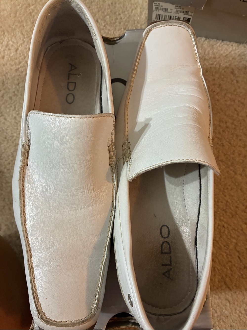 Aldo White Leather Slip-On Moccasin Loafers